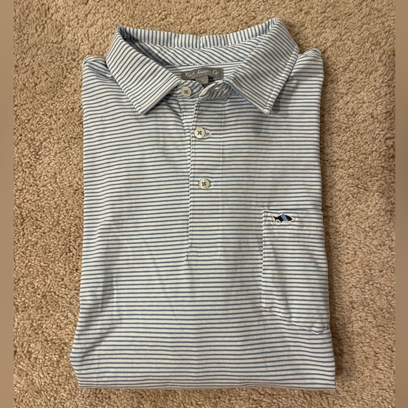 Fish Hippie Co. Blue Striped Polo Shirt for Men - Picture 2 of 5